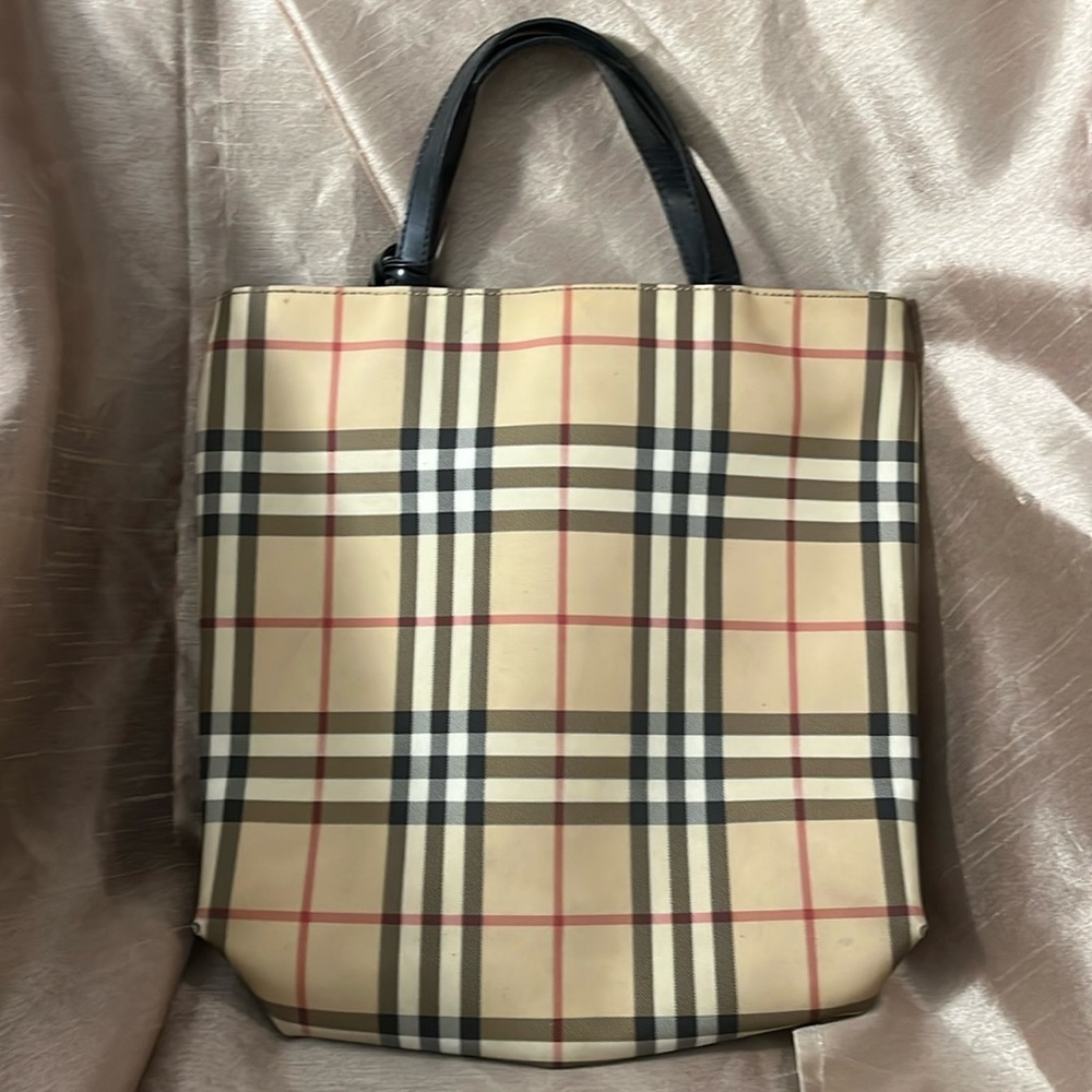 Vintage Authentic Burberry Nova Check Tote PVC Leather